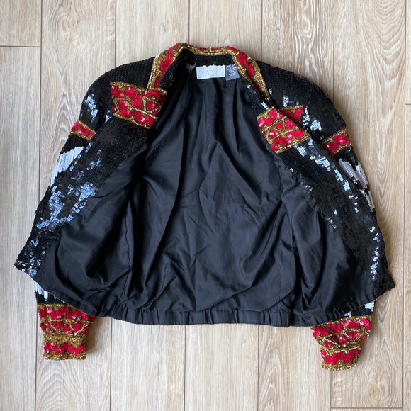 COPY - RARE ⭑* Caché ⭑* SILK sequin zebra crop bomber jacket 😱 - Picture 3 of 5